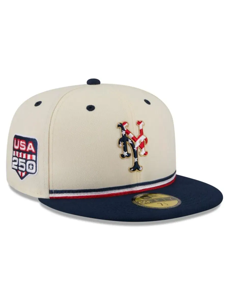 Бейсболка New Era New York Mets USA 250 Fourth of July 59FIFTY — изображение 1 из 4, кремовый синий