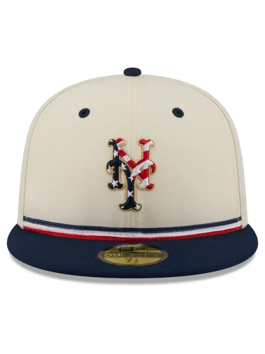 Бейсболка New Era New York Mets USA 250 Fourth of July 59FIFTY — изображение 2 из 4, кремовый синий