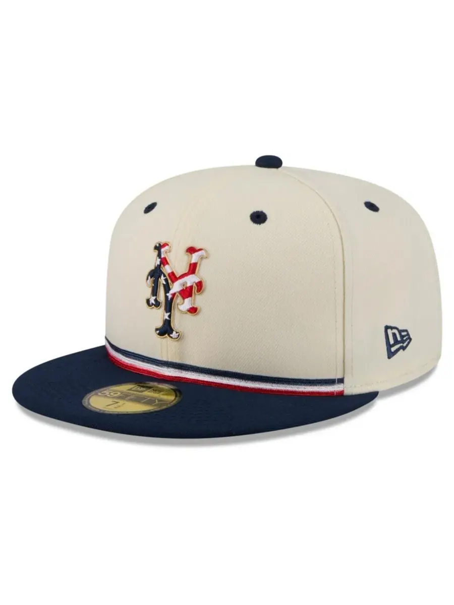Бейсболка New Era New York Mets USA 250 Fourth of July 59FIFTY — изображение 3 из 4, кремовый синий