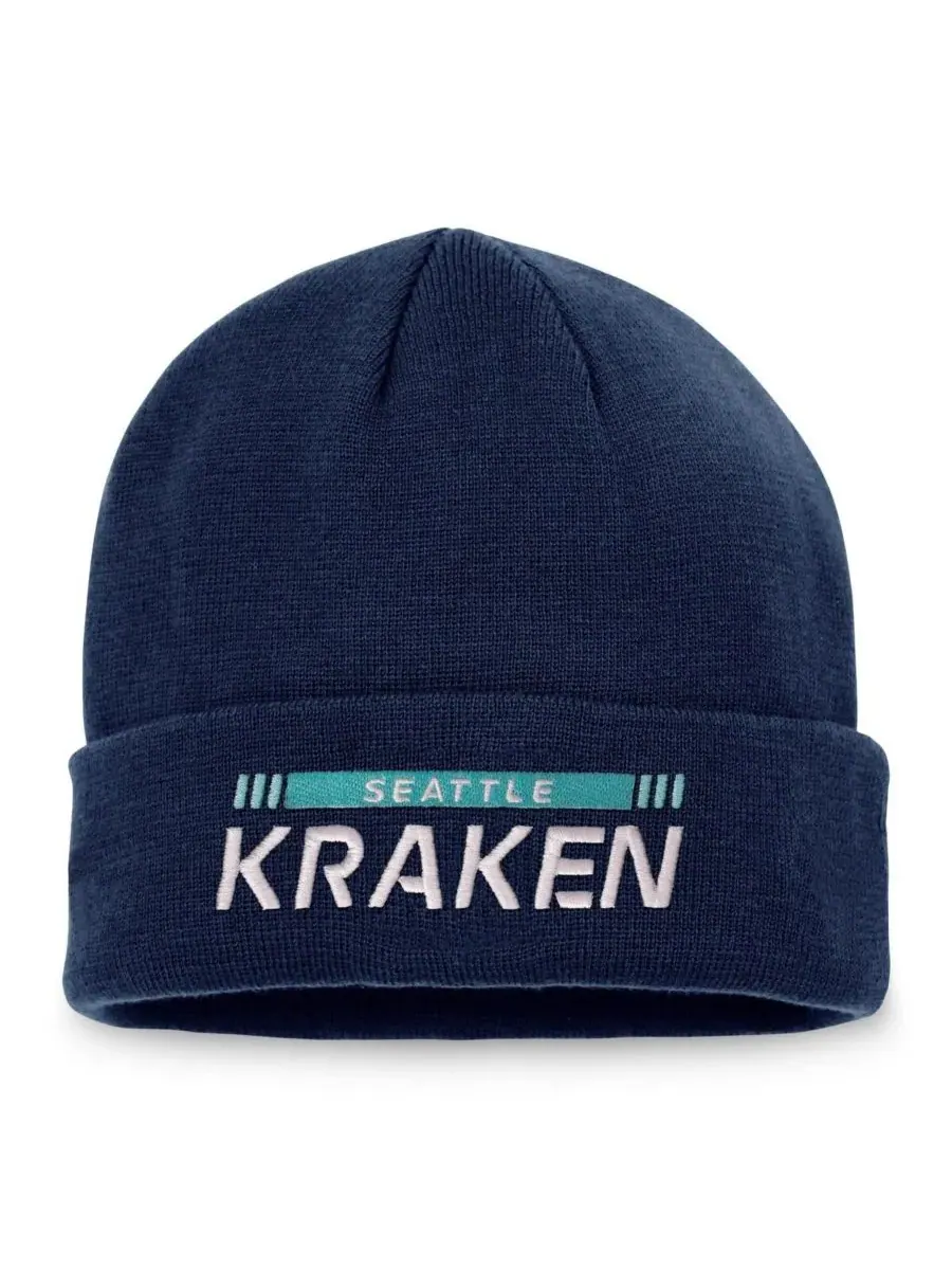 Fanatics Мужская вязаная шапка с отворотом «Seattle Kraken Game Train» глубокого синего цвета — изображение 2 из 2