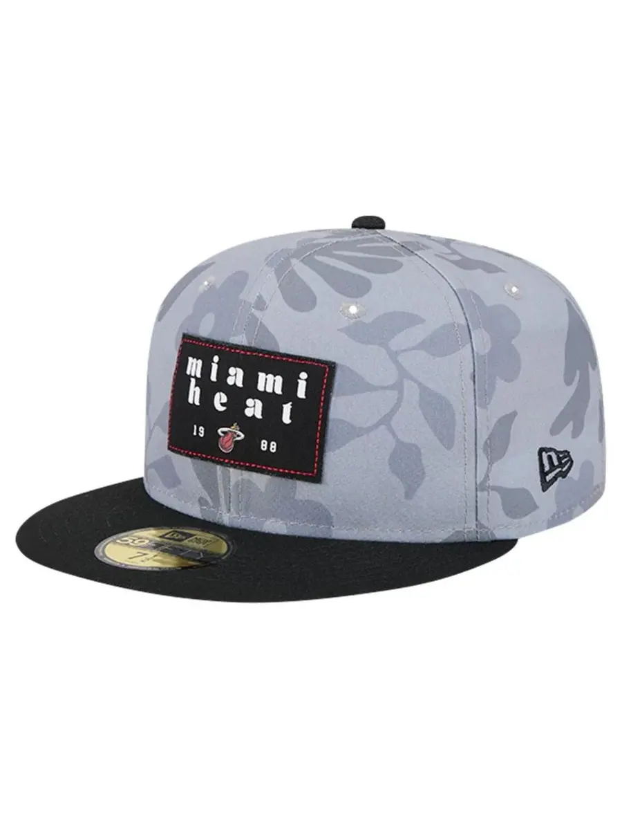 New Era Мужская серая кепка Miami Heat с пальмовыми ветвями, двухцветная, модель 59FIFTY — изображение 1 из 5, серый
