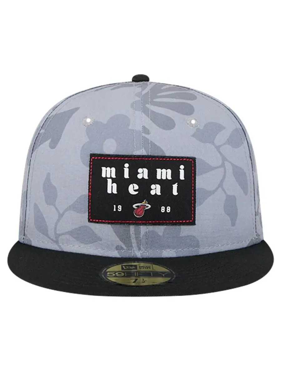 New Era Мужская серая кепка Miami Heat с пальмовыми ветвями, двухцветная, модель 59FIFTY — изображение 5 из 5, серый
