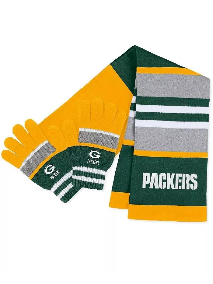 Женский комплект перчаток и шарфа в полоску Green Bay Packers Wear By Erin Andrews — изображение 1 из 3, желтый зеленый