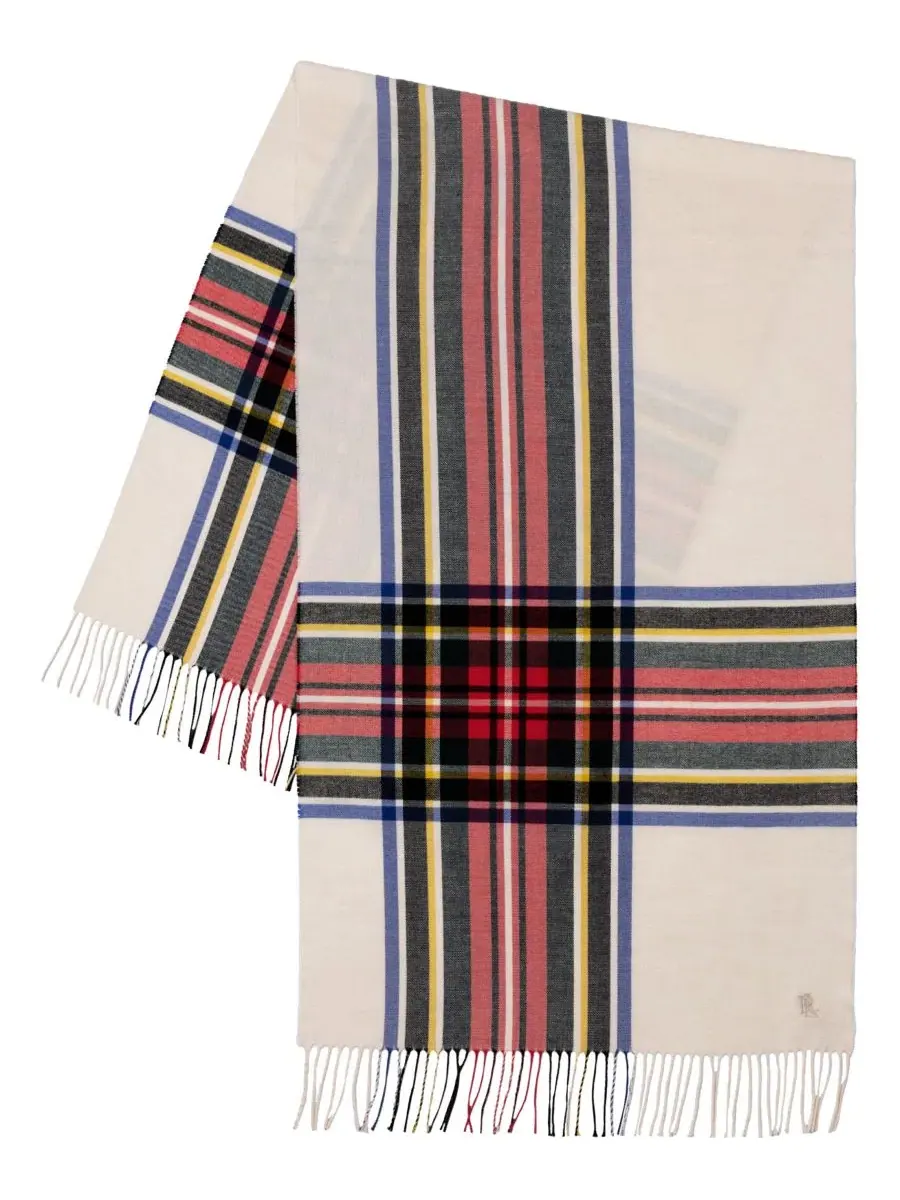 Шарф с принтом Exploded Plaid Merino Lauren Ralph Lauren — изображение 2 из 7, кремовый