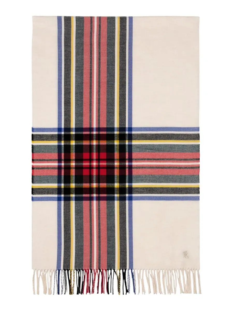 Шарф с принтом Exploded Plaid Merino Lauren Ralph Lauren — изображение 3 из 7, кремовый