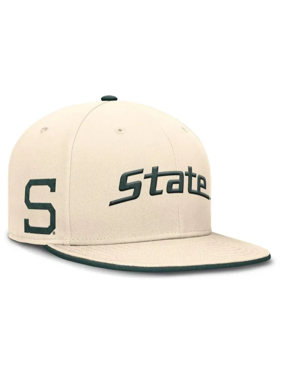 Мужская бейсболка Natural Michigan State Spartans Primetime True Performance Fitted Hat Nike — изображение 1 из 5, прозрачный