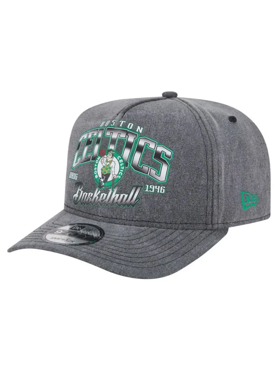 New Era Мужская бейсболка Boston Celtics Throwback Washed Pre-Curved 9FIFTY Snapback угольного цвета — изображение 1 из 4