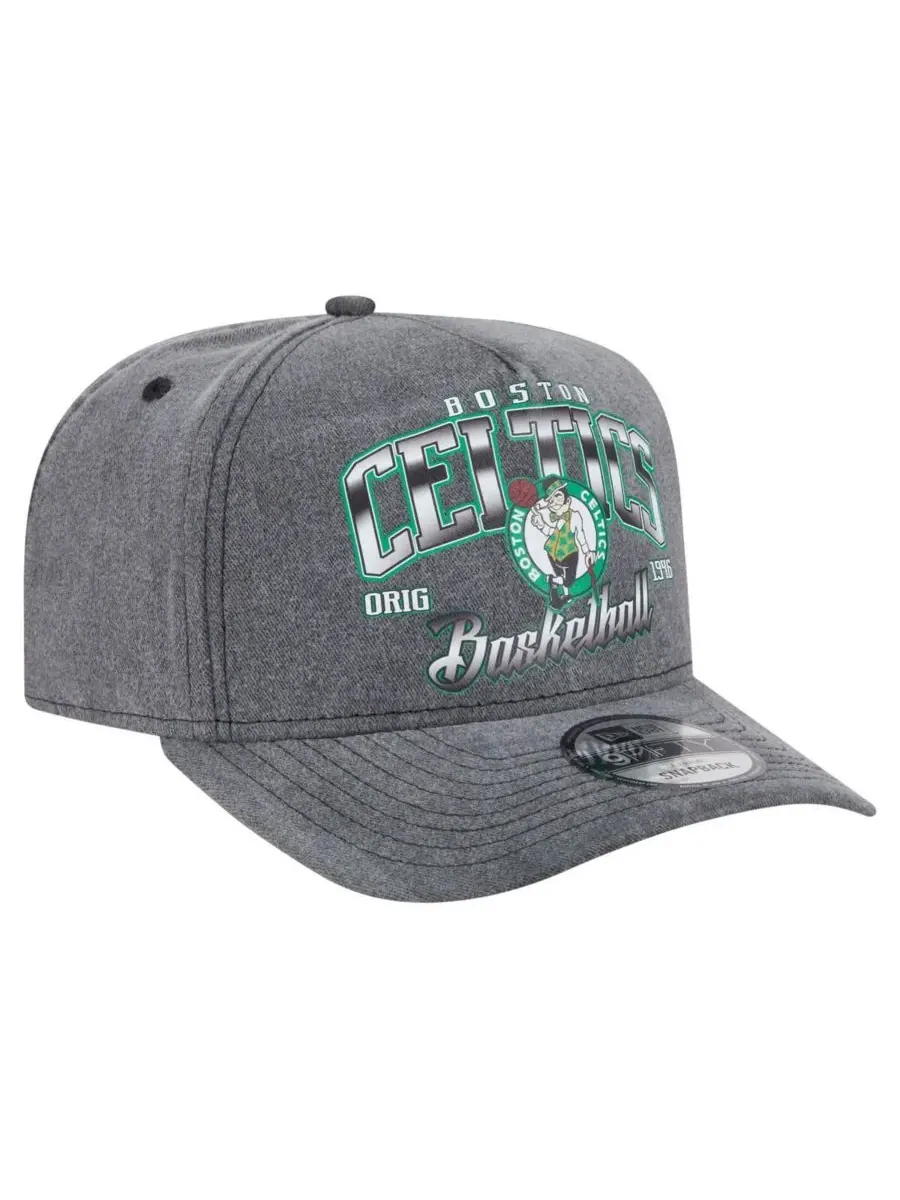 New Era Мужская бейсболка Boston Celtics Throwback Washed Pre-Curved 9FIFTY Snapback угольного цвета — изображение 3 из 4