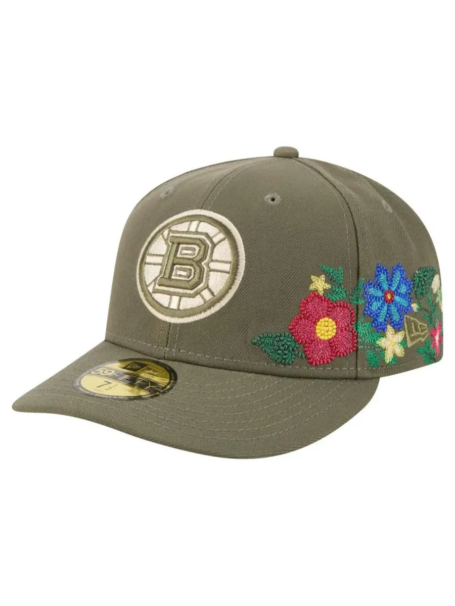New Era Мужская кепка Boston Bruins оливкового цвета с цветочным принтом, модель 59FIFTY — изображение 1 из 4, оливковый