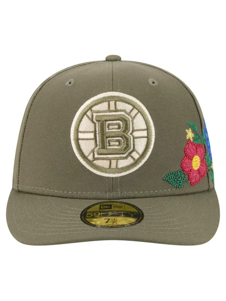 New Era Мужская кепка Boston Bruins оливкового цвета с цветочным принтом, модель 59FIFTY — изображение 2 из 4, оливковый