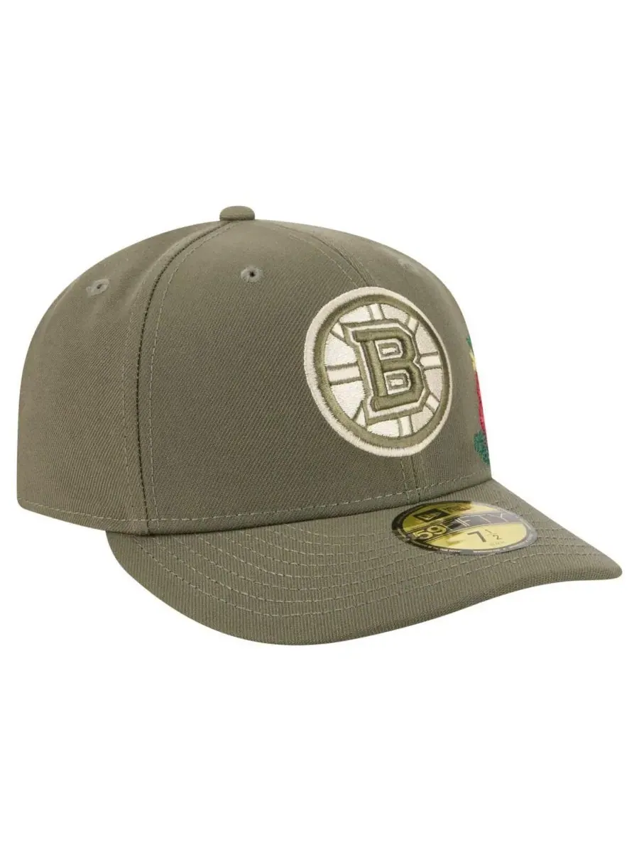 New Era Мужская кепка Boston Bruins оливкового цвета с цветочным принтом, модель 59FIFTY — изображение 4 из 4, оливковый