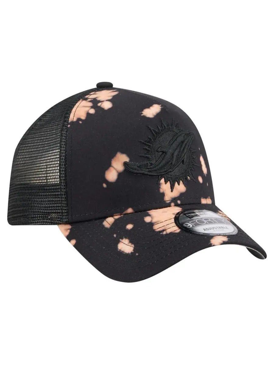 New Era Мужская черная бейсболка Miami Dolphins Bleached 9FORTY A-Frame с регулируемой высотой — изображение 4 из 4, черный