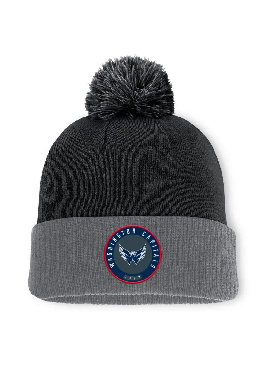 Fanatics Мужская черная вязаная шапка с отворотом и помпоном с символикой Washington Capitals — изображение 1 из 2, черный