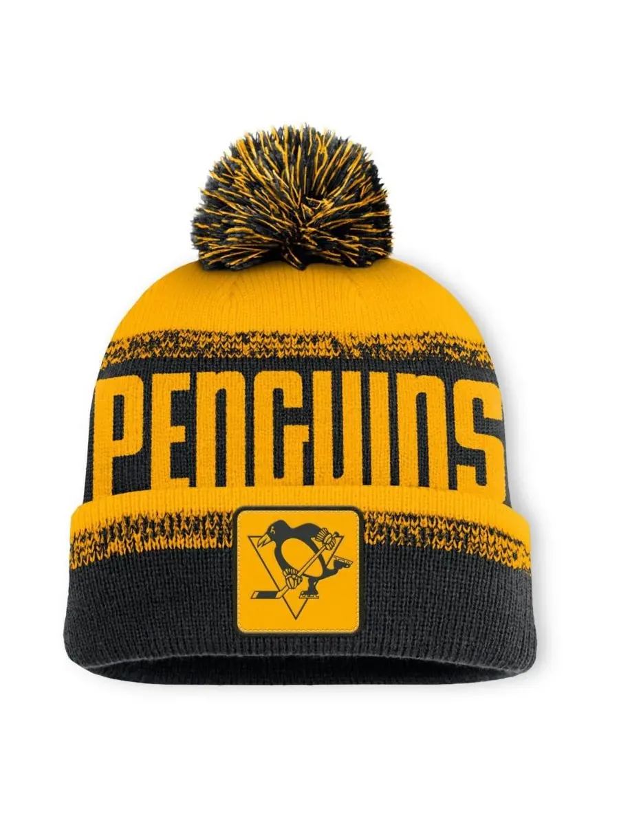Fanatics Мужская черная/золотая вязаная шапка с помпоном Pittsburgh Penguins Fundamentals Thrive с — изображение 1 из 2