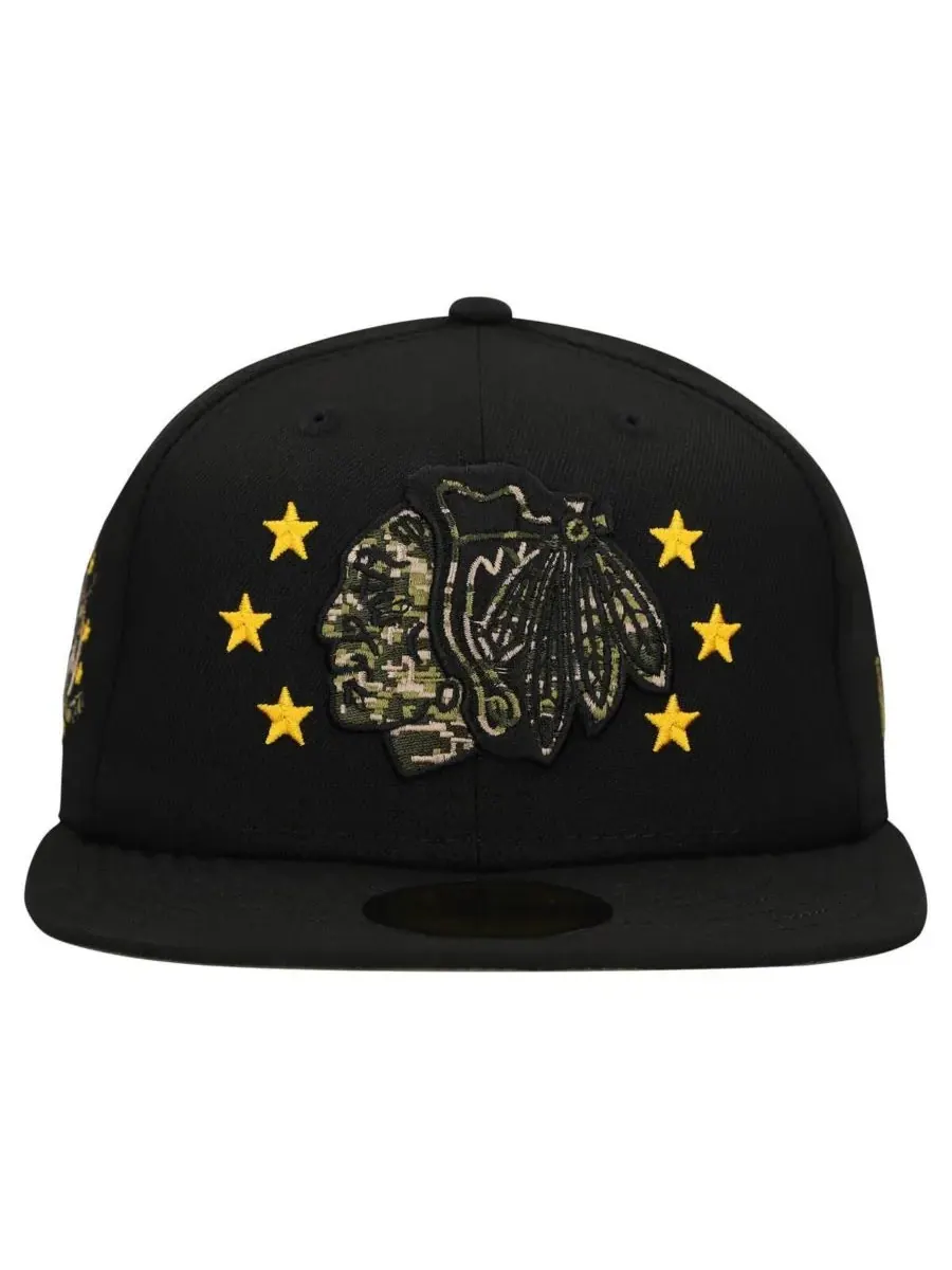 New Era Мужская черная бейсболка Chicago Blackhawks Military Appreciation Digital Camo Stars — изображение 3 из 4, черный