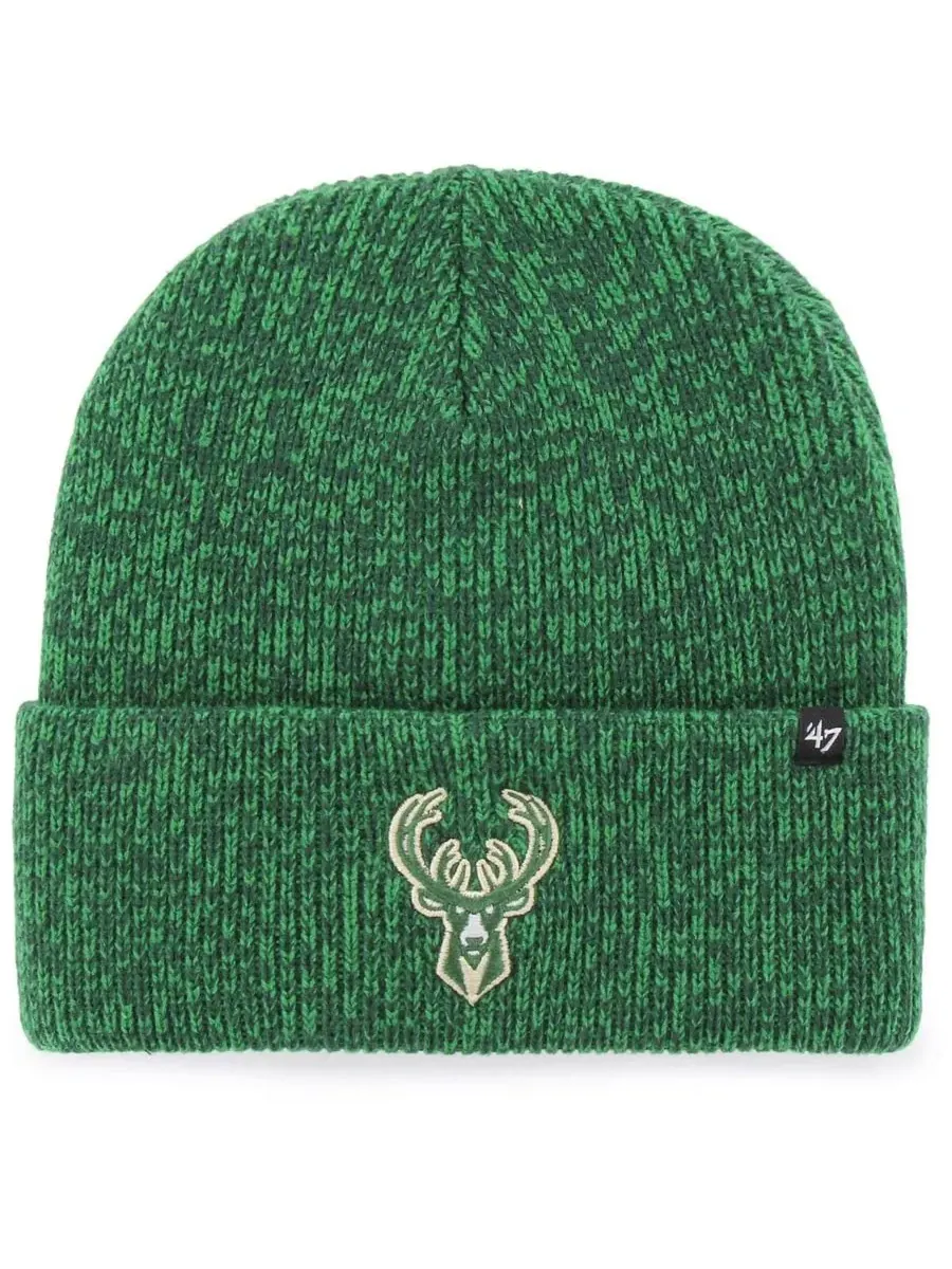 '47 Brand Мужская вязаная шапка с отворотом '47 Hunter Green Milwaukee Bucks Brain Freeze — изображение 1 из 1, зеленый