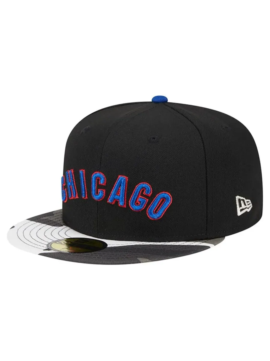 New Era Мужская черная бейсболка Chicago Cubs с металлическим камуфляжным рисунком 59FIFTY — изображение 4 из 5, черный