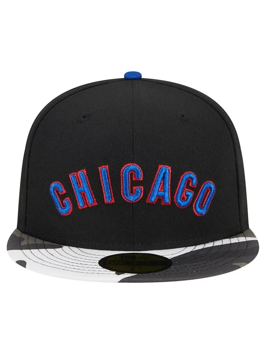 New Era Мужская черная бейсболка Chicago Cubs с металлическим камуфляжным рисунком 59FIFTY — изображение 5 из 5, черный