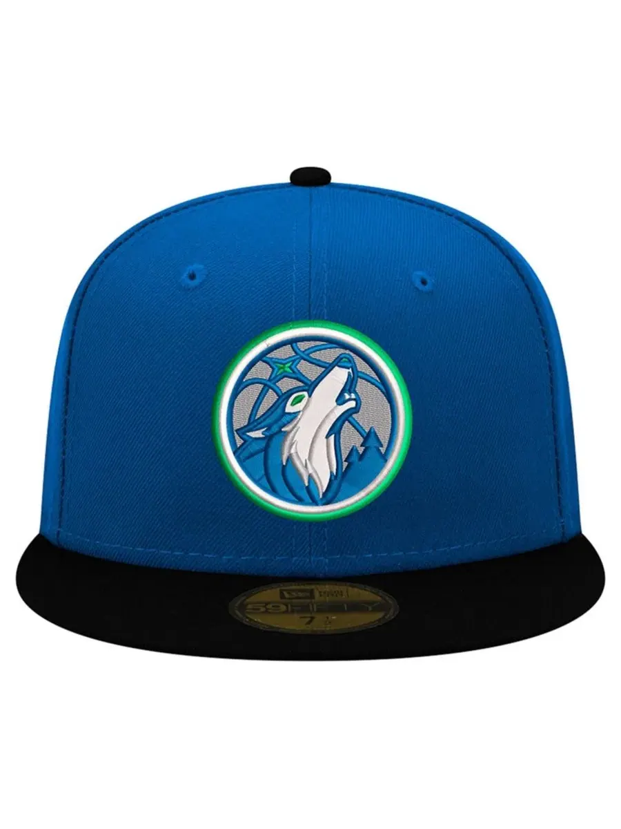 Бейсболка с высокой тульей, вышивкой, с плоским козырьком, Minnesota Timberwolves New Era — изображение 2 из 4, синий черный