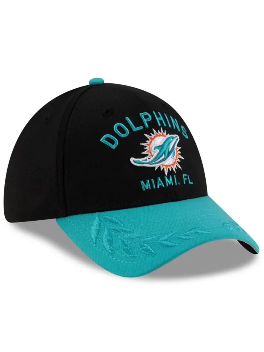 New Era Мужская кепка 39THIRTY Flex, черно-бирюзовая, с символикой команды Miami Dolphins, драфт — изображение 5 из 5