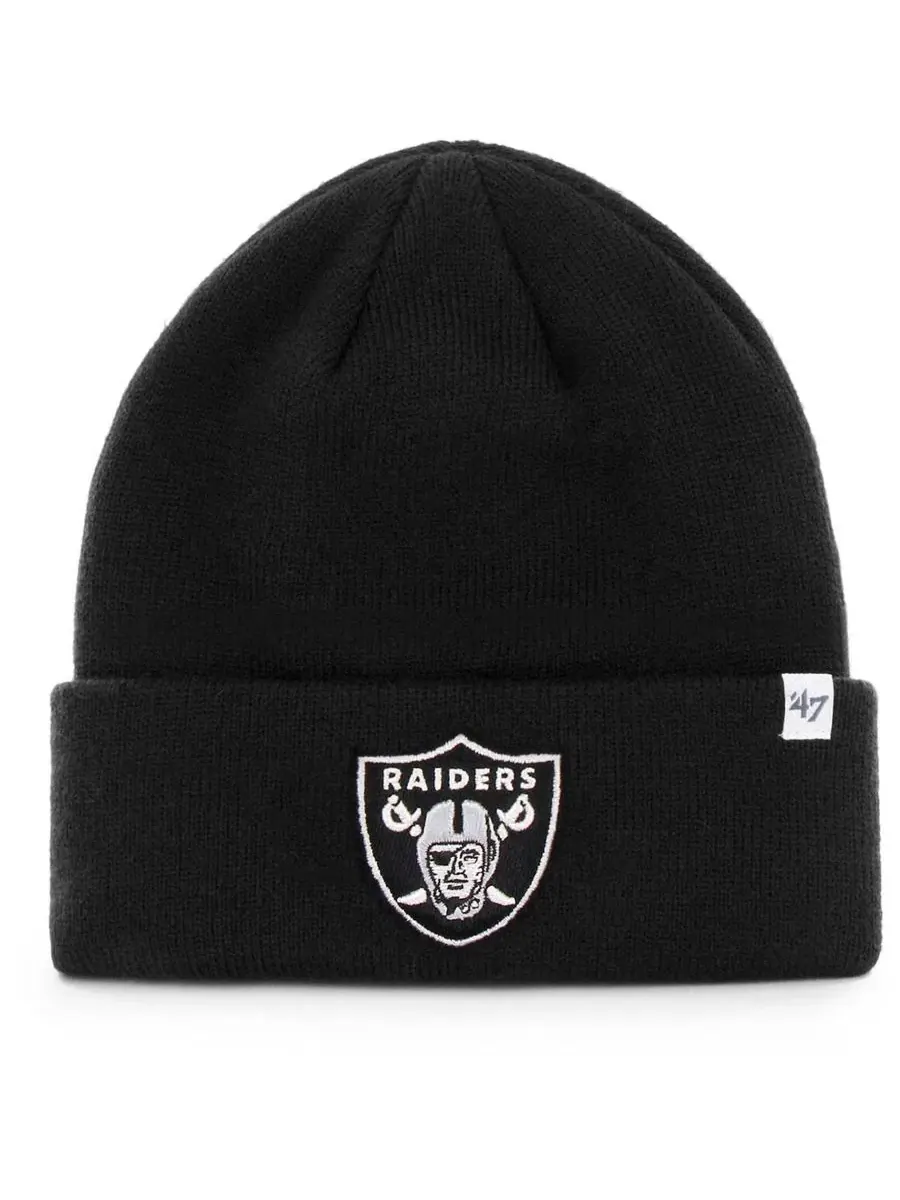 Шапка вязаная с отворотом Black Las Vegas Raiders Basic Cuffed Knit Hat '47 Brand — изображение 1 из 2, черный