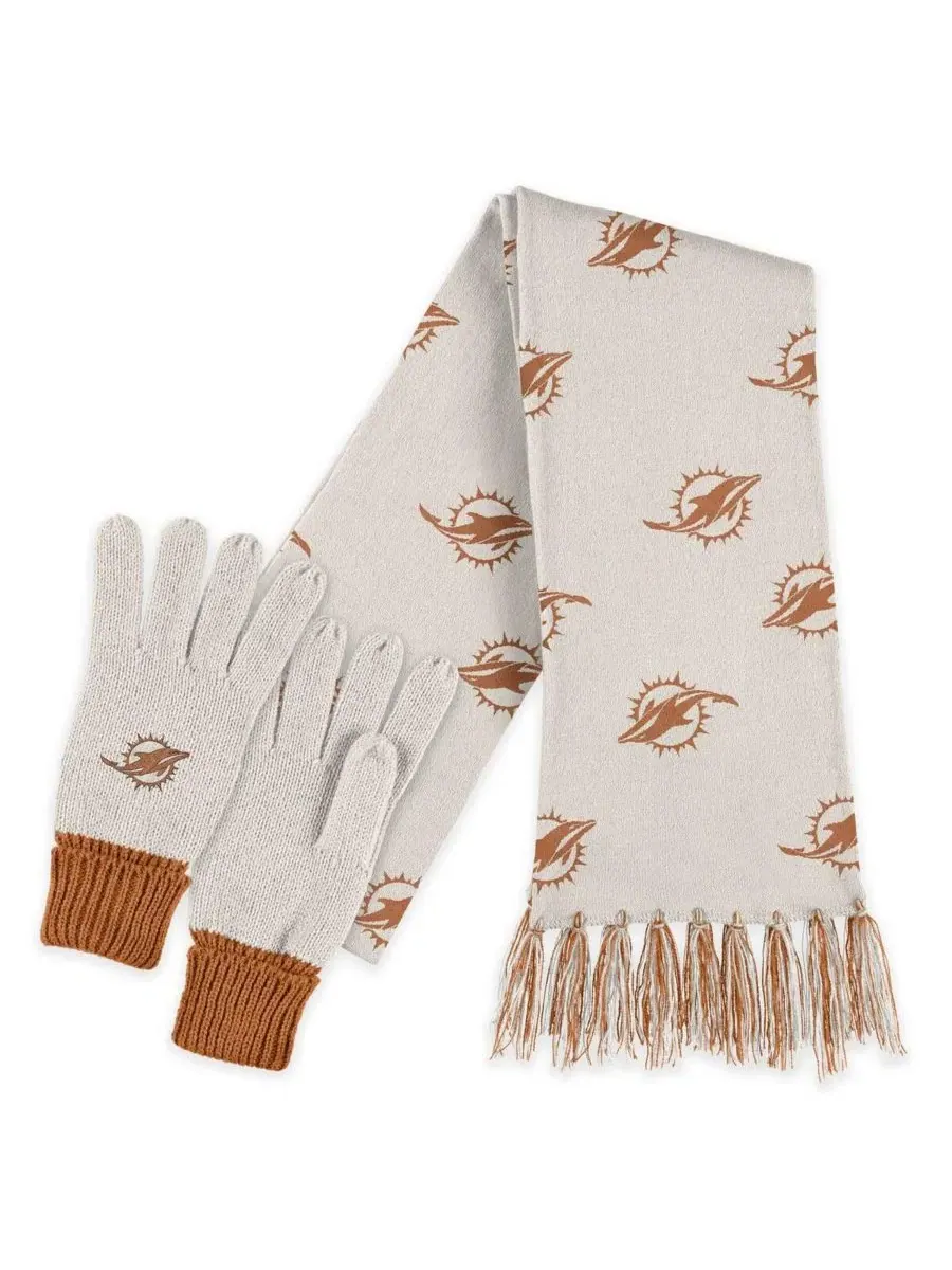 Комплект шарфа и перчаток с тональным дизайном, модель Tonal Scarf and Gloves Set WEAR by Erin — изображение 1 из 5, бежевый