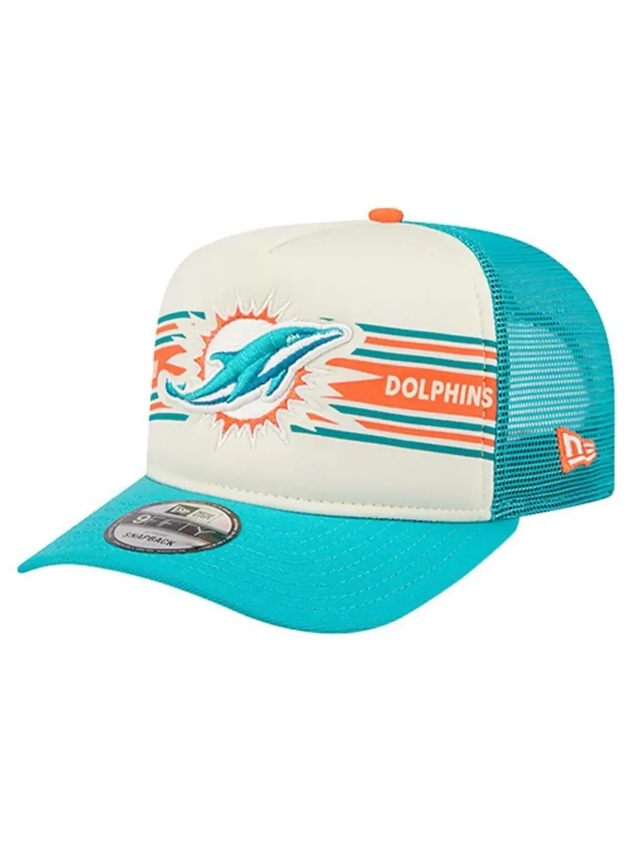 New Era Мужская кепка-тракер 9FIFTY с баннером Miami Dolphins кремового/бирюзового цвета и — изображение 1 из 4