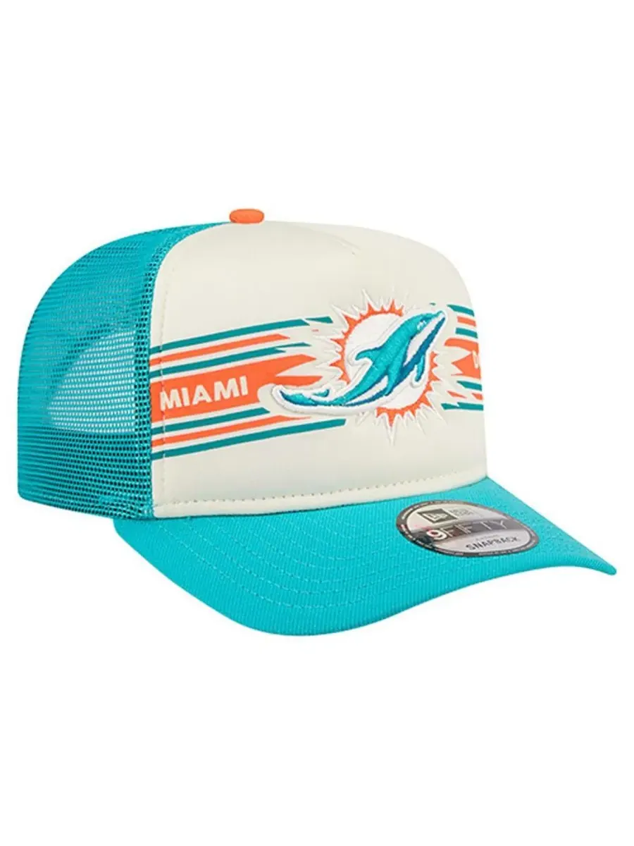 New Era Мужская кепка-тракер 9FIFTY с баннером Miami Dolphins кремового/бирюзового цвета и — изображение 4 из 4