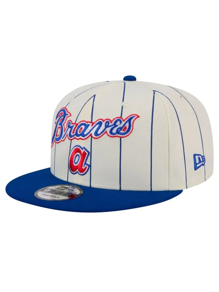 New Era Мужская белая бейсболка Atlanta Braves в полоску 9FIFTY с регулируемой застежкой — изображение 1 из 5, белый