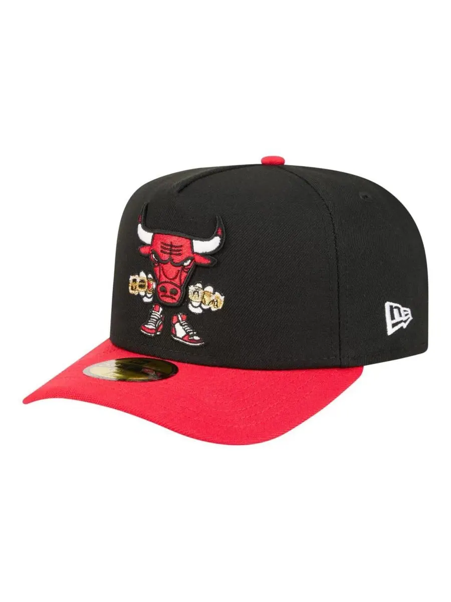 Кепка с вышитым логотипом Chicago Bulls Injection Cartoon Logo A-Frame 59FIFTY New Era — изображение 1 из 4, черный красный