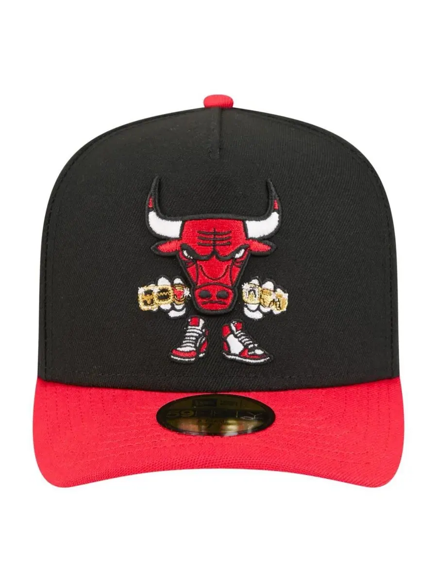Кепка с вышитым логотипом Chicago Bulls Injection Cartoon Logo A-Frame 59FIFTY New Era — изображение 2 из 4, черный красный