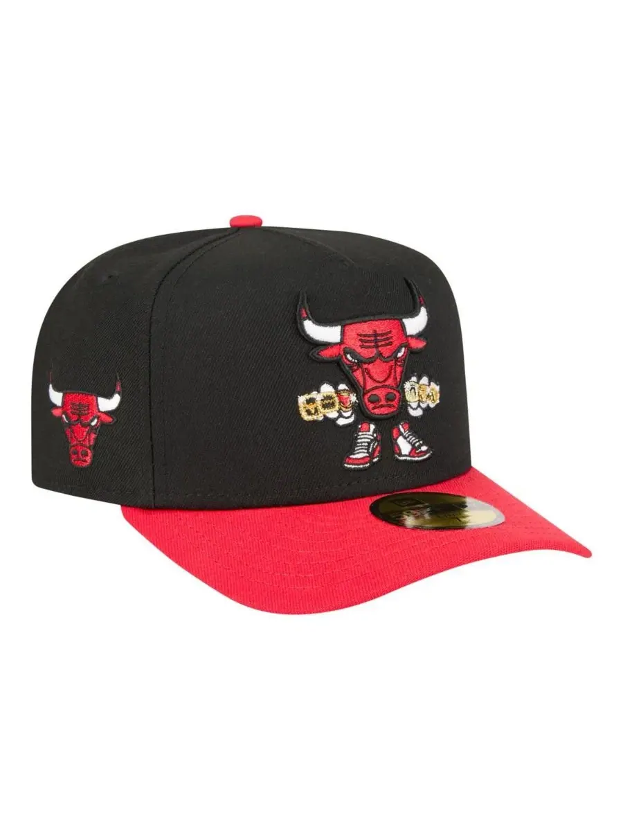 Кепка с вышитым логотипом Chicago Bulls Injection Cartoon Logo A-Frame 59FIFTY New Era — изображение 3 из 4, черный красный