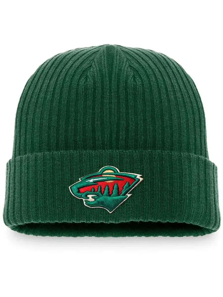 Вязаная шапка с отворотом Minnesota Wild Core Primary Logo Fanatics — изображение 1 из 2, зеленый