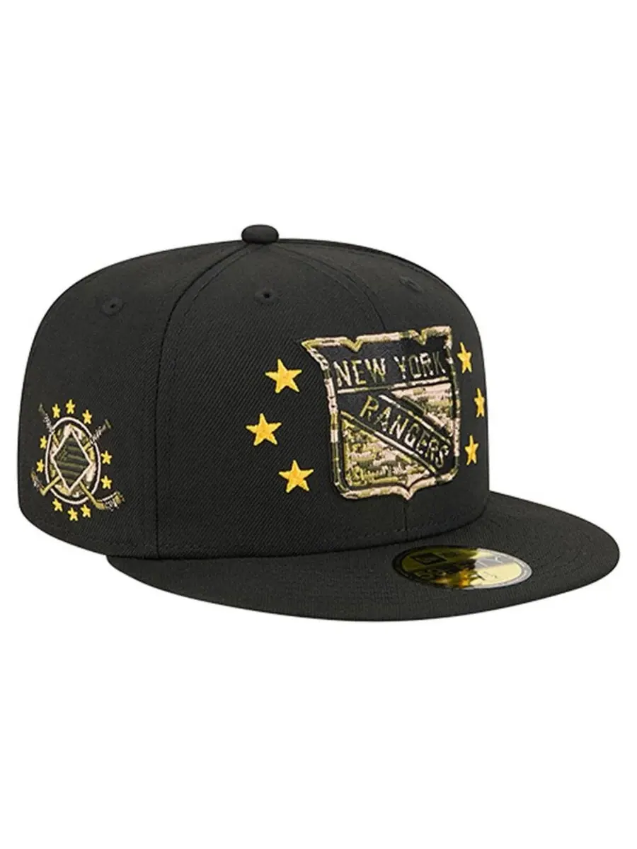 New Era Мужская черная бейсболка New York Rangers Military Appreciation Digital Camo Stars 59FIFTY — изображение 1 из 4
