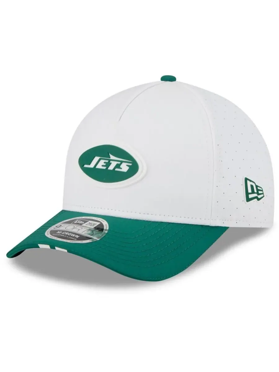 New Era Мужская бело-зеленая регулируемая кепка New York Jets 2025 NFL Training Camp A-Frame 9FORTY — изображение 1 из 4