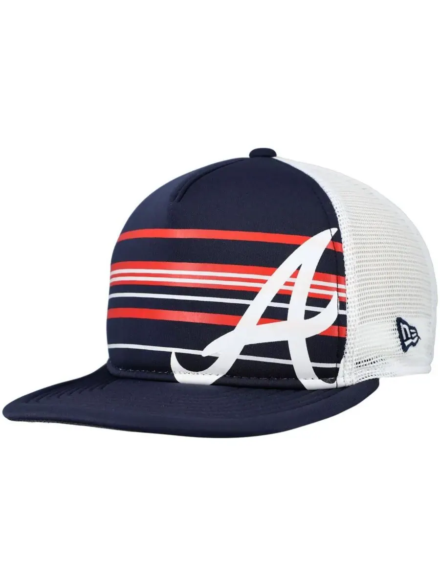 New Era Мужская темно-синяя кепка-тракер Atlanta Braves A-Frame 9FIFTY с застежкой-регулятором — изображение 1 из 4