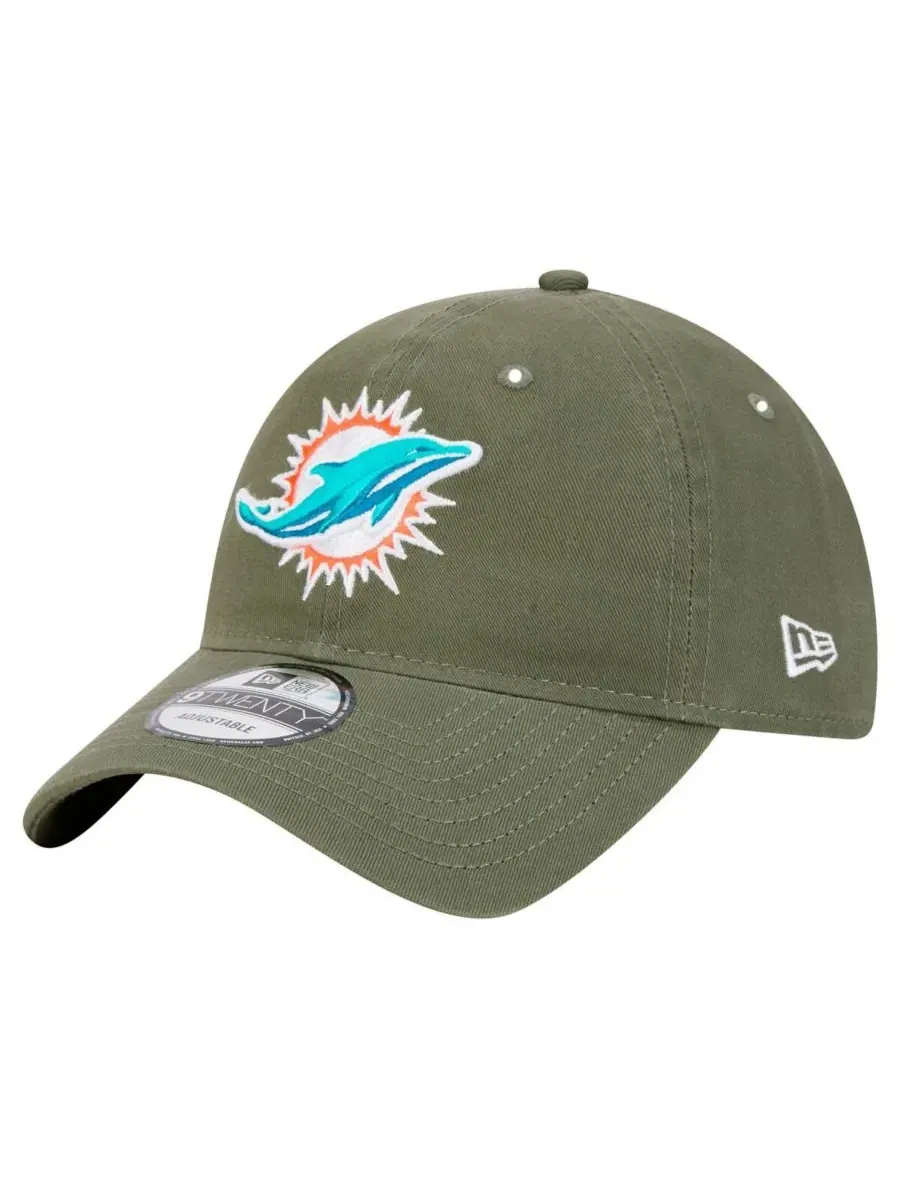 New Era Мужская кепка Miami Dolphins Main 9TWENTY оливкового цвета с регулируемым размером — изображение 1 из 4, оливковый
