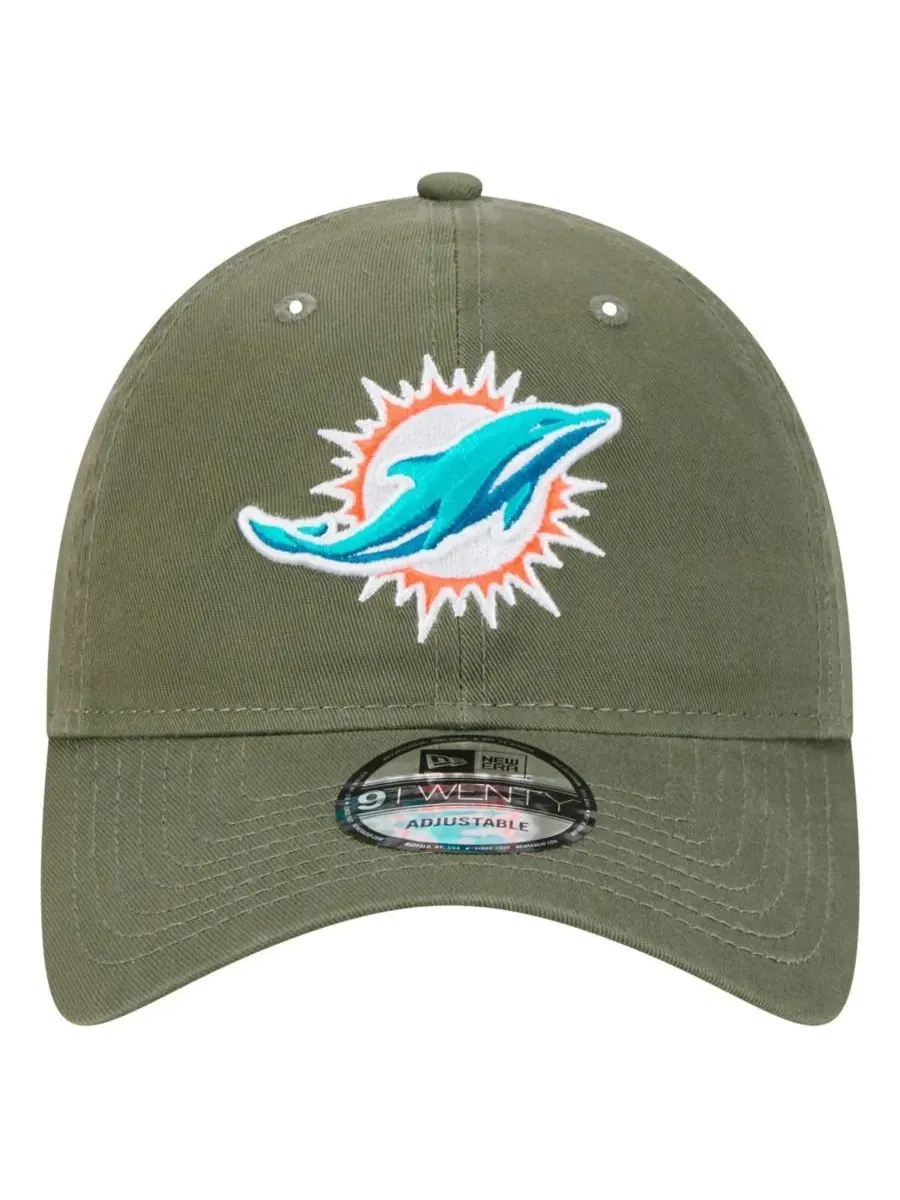 New Era Мужская кепка Miami Dolphins Main 9TWENTY оливкового цвета с регулируемым размером — изображение 2 из 4, оливковый