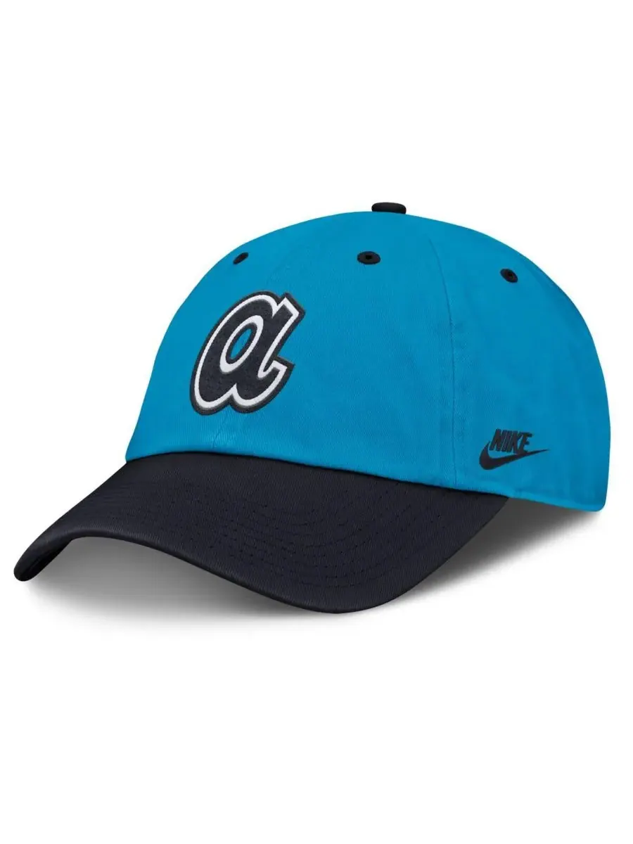 Nike Мужская регулируемая кепка Atlanta Braves в сине-темно-синем цвете в стиле 90-х с логотипом — изображение 1 из 4
