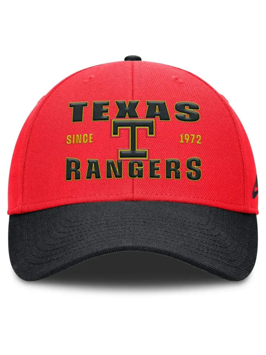 Nike Мужская кепка Texas Rangers в красно-черном цвете, неоновая, в стиле 90-х, с регулируемым — изображение 2 из 4, черный
