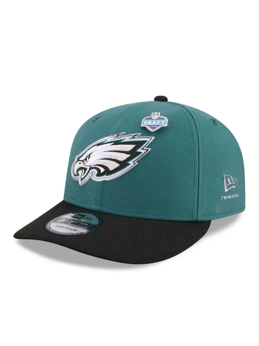 Кепка-снапбек New Era Philadelphia Eagles 2026 NFL Draft On Stage Pre-Curved 9FIFTY — изображение 1 из 5, зеленый черный