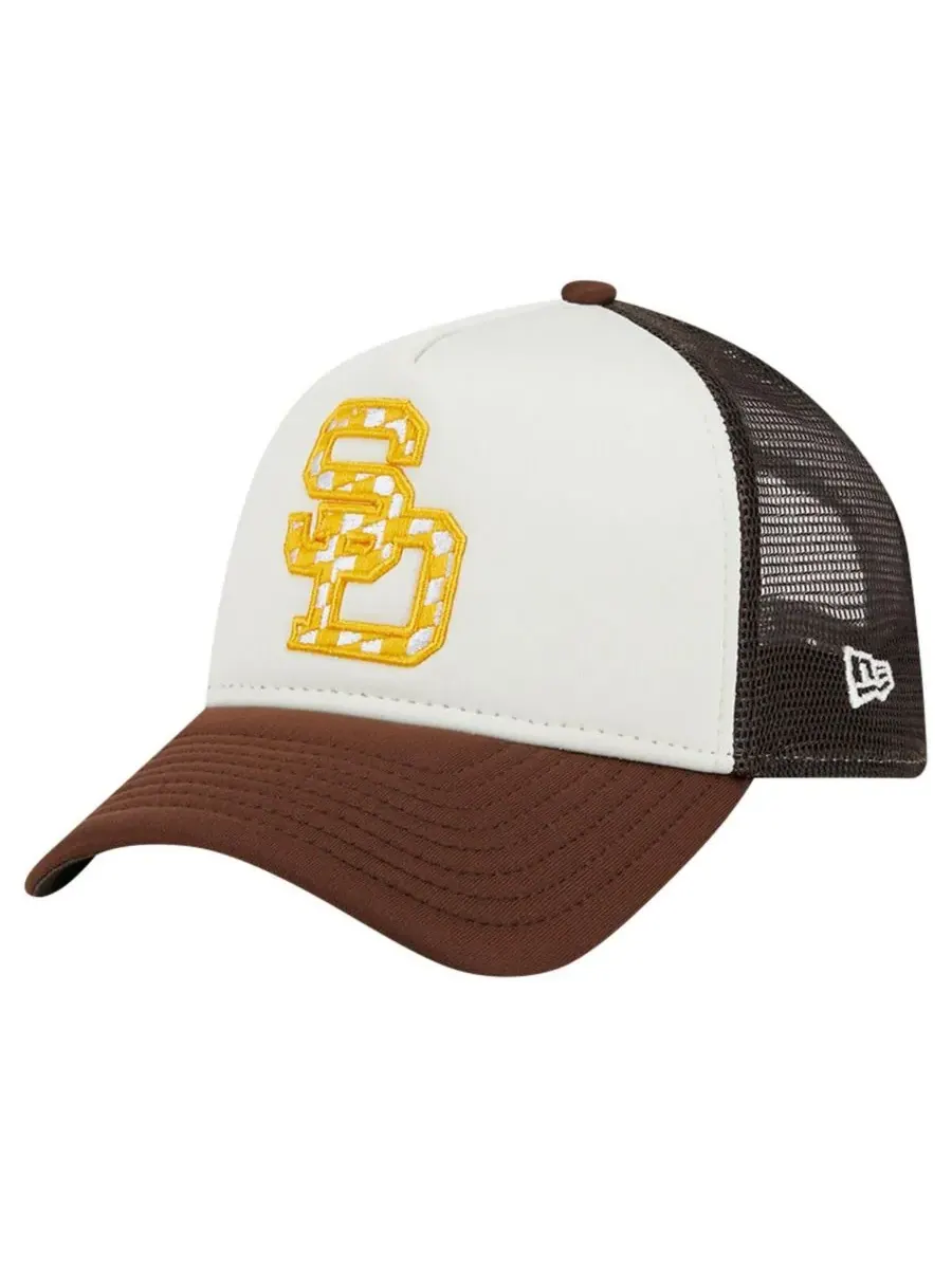 New Era Мужская бело-коричневая кепка-тракер San Diego Padres с клетчатым флагом и регулируемым — изображение 5 из 5