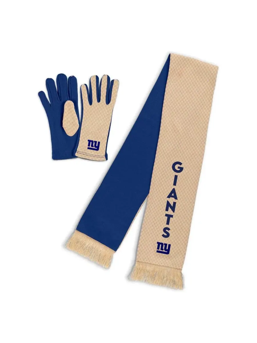 Комплект шарф и перчатки с принтом New York Giants Tonal Micro Check WEAR by Erin Andrews — изображение 1 из 3, бежевый