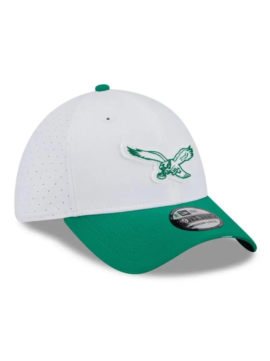 New Era Мужская кепка 39THIRTY Flex белого/зеленого цвета с логотипом тренировочного лагеря НФЛ — изображение 3 из 4