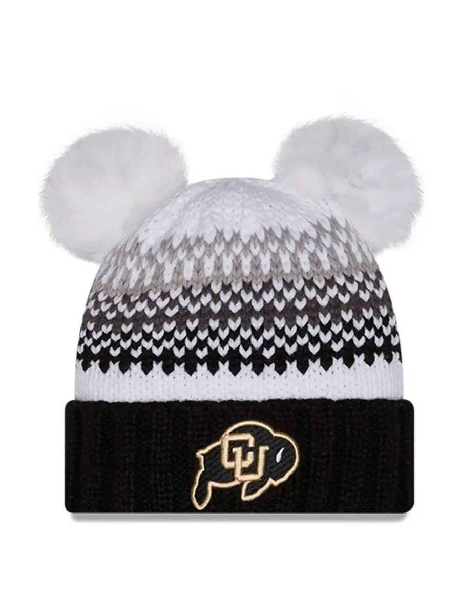 New Era Женская черная вязаная шапка Colorado Buffaloes с двойным помпоном и отворотом — изображение 1 из 2, черный