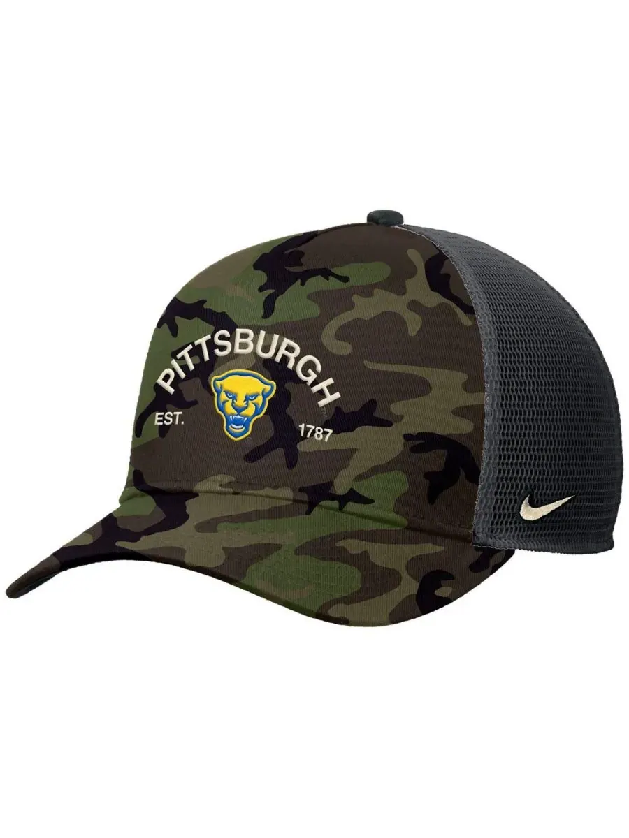 Nike Мужская камуфляжная кепка Pitt Panthers 2025 Military Appreciation Rise Adjustable Trucker Hat — изображение 1 из 3