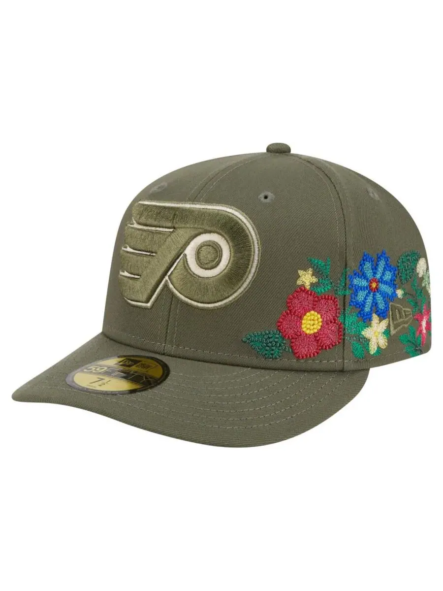 New Era Мужская кепка Philadelphia Flyers оливкового цвета с цветочным принтом, модель 59FIFTY — изображение 1 из 4