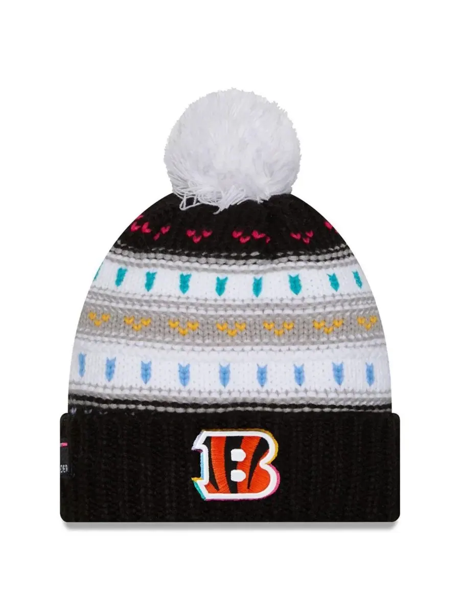 New Era Женская черная вязаная шапка с помпоном Cincinnati Bengals 2025 NFL Crucial Catch — изображение 1 из 2, черный