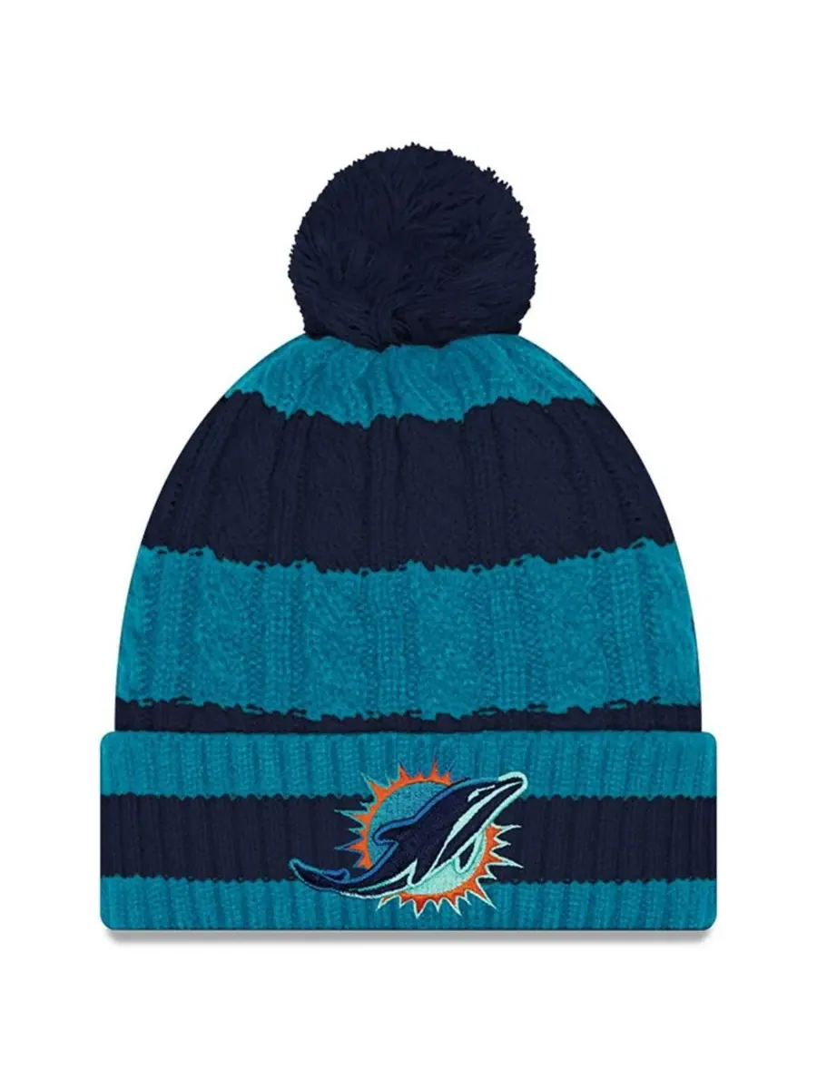Женская вязаная шапка Aqua Miami Dolphins 2025 Rivalries Collection с плетеным помпоном и манжетами — изображение 1 из 2