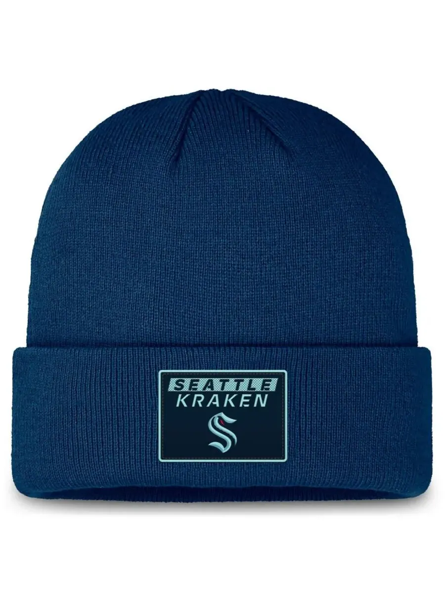 Fanatics Мужская вязаная шапка Seattle Kraken Authentic Pro с отворотом — изображение 1 из 2, темно-синий
